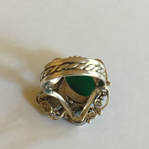 Stamped 925 aventurine, topaz & diamond quartz stmt ring - Picture 4 of 7